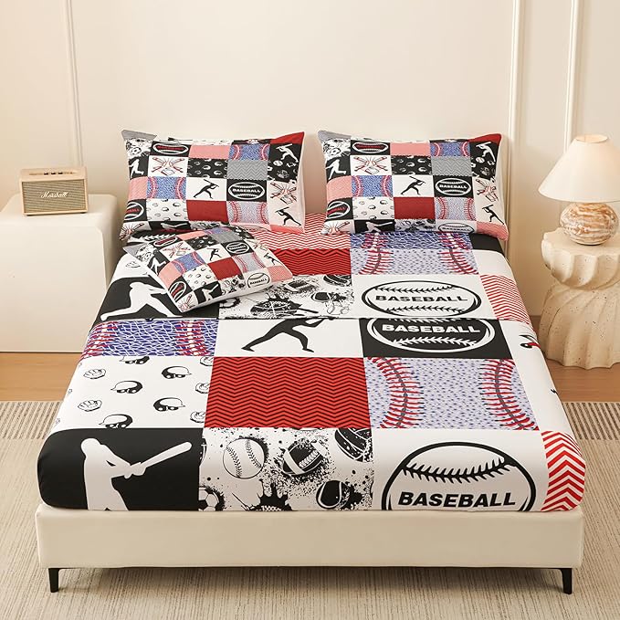 Namoxpa6 Pieces Baseball Comforter Sets,3D Sports Pattern,Decorative 6 Piece Bedding Sets with Comforter,Flat Sheet,Fitted Sheet,Throw Pillow Cover,Pillow Shams,Twin Size