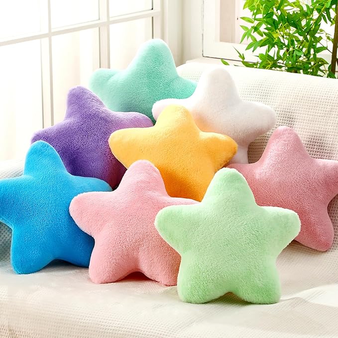 8 Pack Star Shaped Throw Pillow Gifts Decorations Mix Star Plush for Bed Sofa Cute Throw Pillow Plush for Floor Room Sleepover Bedroom Living Room(Cute)