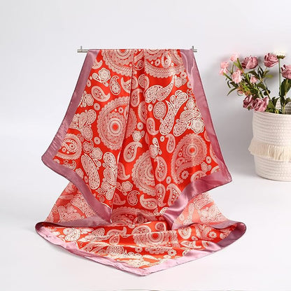 AWAYTR 35” Satin Large Square Head Scarves - 4PCS Silk Like Neck Scarf Hair Sleeping Wraps Satin Silk Scarfs for Women