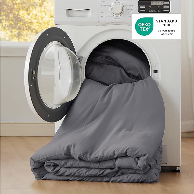 Bedsure Full Comforter Set, Dark Grey Soft Prewashed Bedding for All Seasons, 3 Pieces GentleSoft™ Bed Set, 1 Lightweight Comforter (82"x86") and 2 Pillowcases (20"x26")