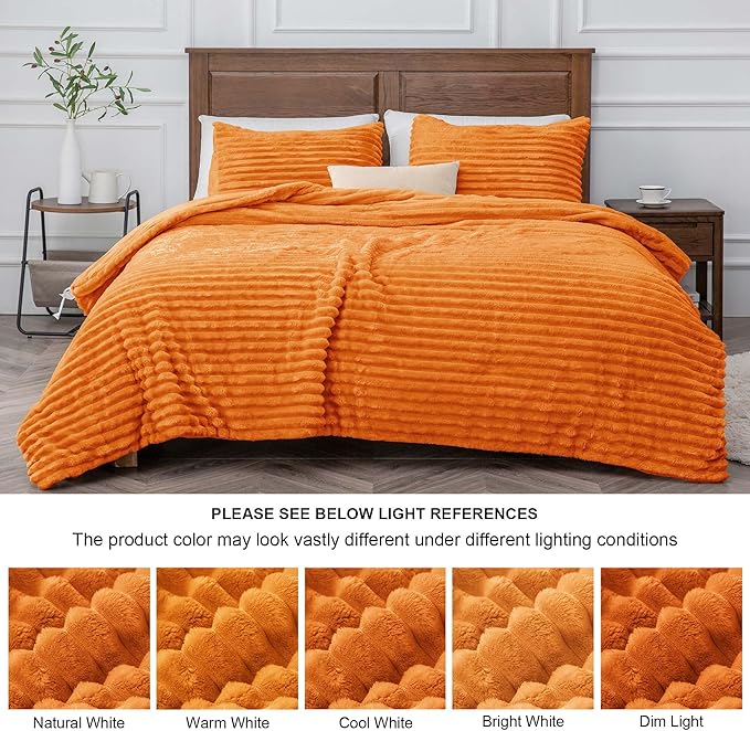 BEDELITE Fleece Twin Comforter Set -Super Soft & Warm Fluffy Burnt Orange Bedding, Luxury Fuzzy Heavy Bed Set for Winter with 1 Pillow case