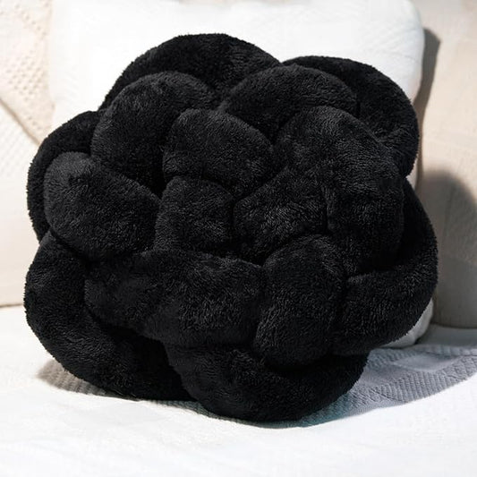 Large Black Knot Pillow | 13" Knotted Pillow | Handmade Knot Throw Pillow | Cute & Funky Throw Pillows | Bed Decorative Pillows | Sherpa Pillow Material | Knot Pillows