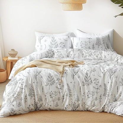 Love's cabin White King Size Comforter Set - King Comforter Set, 3 Pieces Cute Floral Bedding Sets for All Seasons,1 Soft Reversible Botanical Flowers Comforter and 2 Pillow Shams