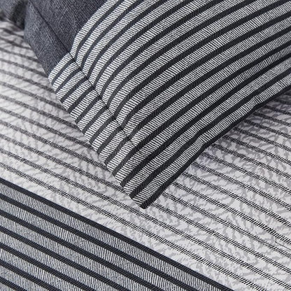Anibedding 7 Pieces Bed in a Bag Black Grey Comforter Full Size, Lightweight Striped Microfiber Bedding Set for Bedroom (1 Comforter, 2 Pillowcase, 2 Pillow Shams,1 Flat Sheet, 1 Fitted Sheet)