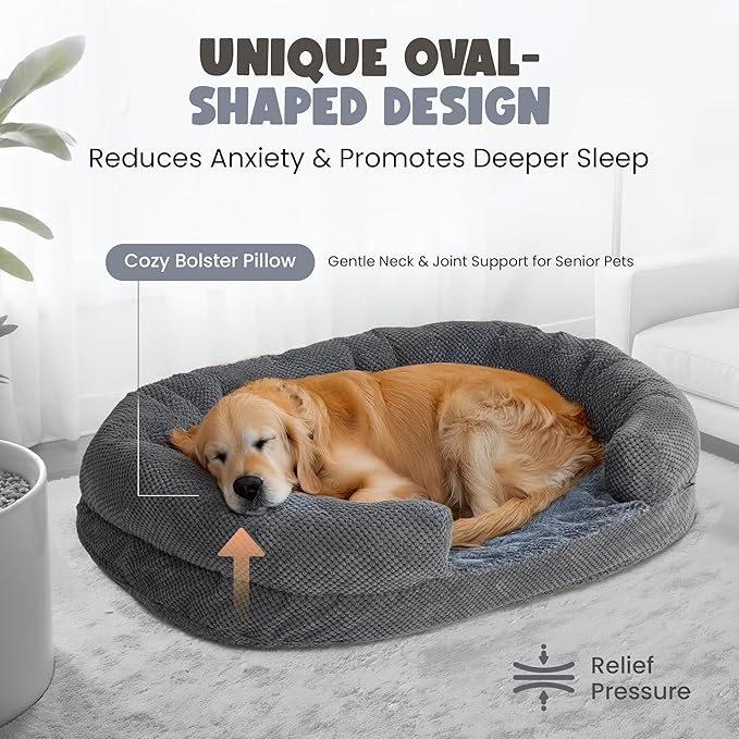 Bolster Dog Bed, Large Orthopedic Dog Bed with Memory Foam, Spacious Pet Couch Bed with Supportive Structure, Removable Washable Cover, Durable and Stylish Dog Bed for Large Dogs