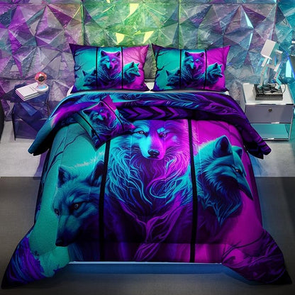Namoxpa6 Pieces Wolf Comforter Sets,3D Purple Pattern,Decorative 6 Piece Bedding Sets with Comforter,Flat Sheet,Fitted Sheet,Throw Pillow Cover,Pillow Shams,Twin Size