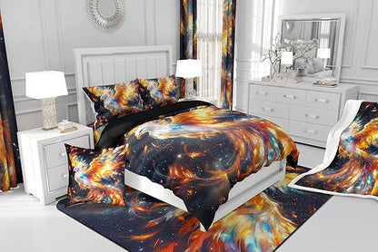 Manfei Phoenix Comforter King for Kids Adults Youth,Rainbow Birds Wildlife Colorful Feather Quilt Comforter Room DecorGlitter Galaxy Universe Quilted Duvet Duvet Insert,2 Pillowcases