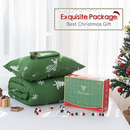 COTTEBED Christmas Tree Comforter Sets Twin/Twin XL Size, Soft Polycotton Reindeer Elks Bedding Down Alternative Comforters for Kids Children Boys Girls Teen College Dorm Signal Bed