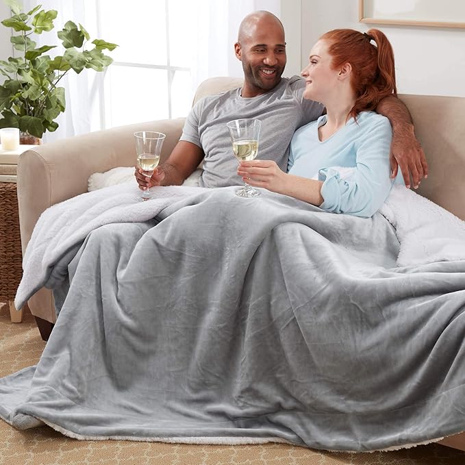 Genteele Sherpa Throw Blanket Super Soft Reversible Ultra Luxurious Plush Blanket, 60 x 70 inches, Silver/White