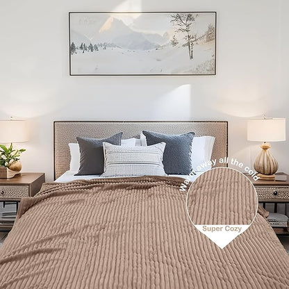 Electric Heated Blanket Queen Size 84"x90",Dual Controllers & Dual Heating Zones, 1-12 Hs Auto Off & 12 Heating Levels, Soft Striped Flannel for Bed, Machine Washable, Gifts for Family-Camel