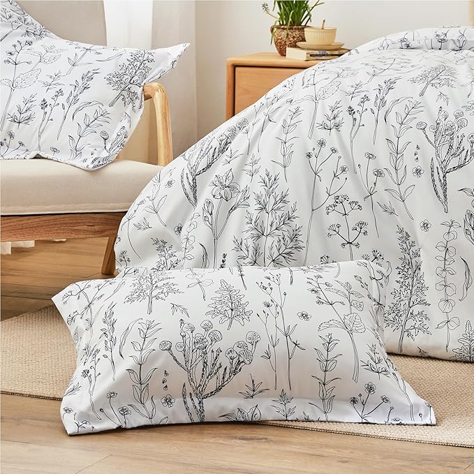 Love's cabin White Twin Size Comforter Set - Twin XL Size Dorm Bedding, 2 Pieces Cute Floral Bedding Comforter Set, Reversible Botanical Flowers Comforter, 1 Comforter & 1 Pillow Sham