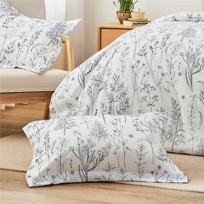 Love's cabin White Twin Size Comforter Set - Twin XL Size Dorm Bedding, 2 Pieces Cute Floral Bedding Comforter Set, Reversible Botanical Flowers Comforter, 1 Comforter & 1 Pillow Sham
