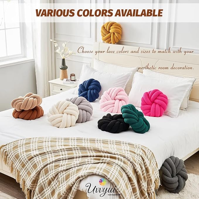 Uvvyui Knot Pillows, 14 Inch Decorative Throw Pillows Round Pillows Cushion, Soft Handmade Knotted Ball Pillow Plush Cushion Home Decor for Bed Couch Living Room (Caramel, 14 Inch)