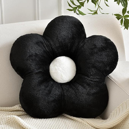 Flower Pillows, Soft Flower Shaped Pillow with Home Decorative for Couch Chair Bed,Flower Floor Throw Pillows for Adults Bedroom Living Room (Black, 15 Inches)