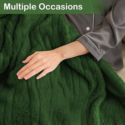 Electric Heated Blanket Full Size 72"×84" with 9 Heating Levels & 1-10Hs Auto Off，Double Sided Plush Sherpa, Energy Efficient, Machine Washable, for Couch & Bed, Green