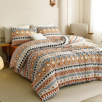 CLOTHKNOW Aztec Southwestern Comforter Set California King Geometric Bedding Comforter Sets Aztec Navajo Comforter Brown Orange Waves Striped Comforter Triangle Comforter Sets Cal King, Bohemian-1