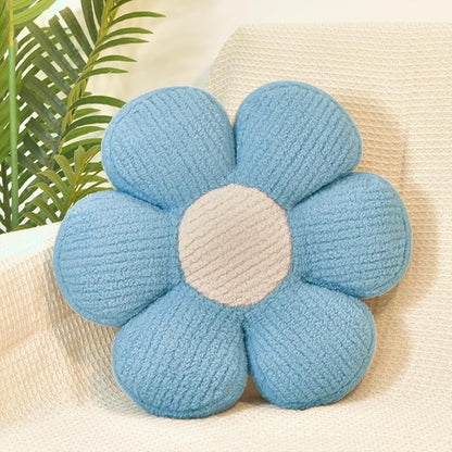 Blue Flower Pillow Decorative Throw Pillows Daisy Shaped Cute Soft Floor Cushion for Couch Bed Preppy Room Bedroom Decor Aesthetic (1, Blue, 16 Inch)