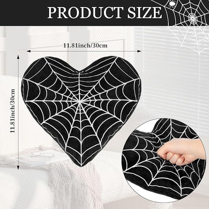 2 Pcs Valentine Gothic Heart Shaped Plush Pillows Gothic Black Spider Web Decor Soft Throw Pillows Valentines Day Pillow Room Decorative for Bedroom Living Room Couch Chair Sofa