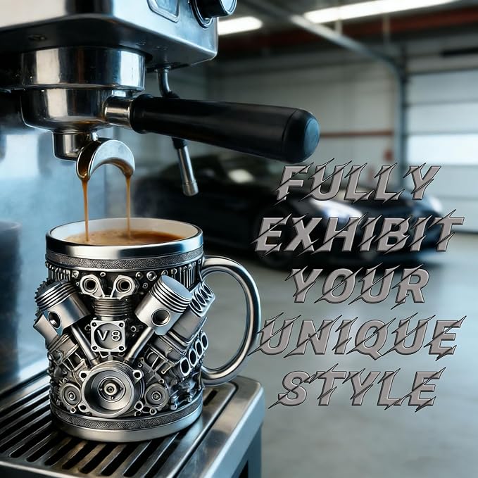 V8 Engine Coffee Mug, V8 Coffee Mug for Car Enthusiast, V8 Engine Mug Stainless Steel Cup Creative Design Decoration (Retro)