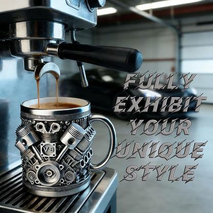 V8 Engine Coffee Mug, V8 Coffee Mug for Car Enthusiast, V8 Engine Mug Stainless Steel Cup Creative Design Decoration (Retro)