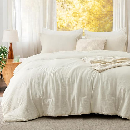 Bedsure Oversized Queen Comforter Set, Ivory Soft Prewashed Bedding for All Seasons, 3 Pieces GentleSoft™ Bed Set, 1 Lightweight Comforter (98"x98") and 2 Pillowcases (20"x26")