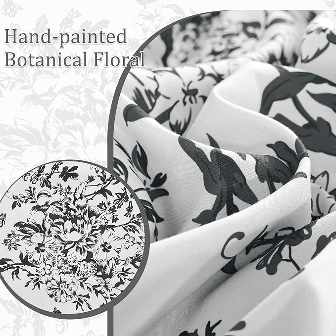 WONGS BEDDING Comforter Set King, 8 Pieces Black Gray Floral Botanical Plants Print Comforter, Soft Fluffy Microfiber Complete Bed in a Bag Bedding Sets for All Season (90"x104")