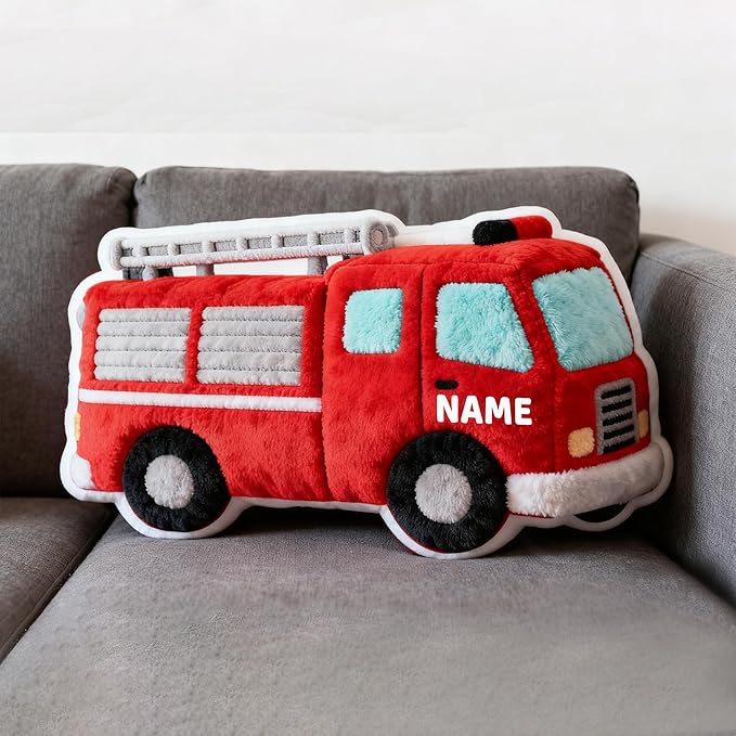 Custom Fire Truck Shaped Pillow Personalized Double-Sided Printed Cute Pillow Customized Christmas Party Commemorative Gift Sofa Decorative for Boys and Girls 8-32in