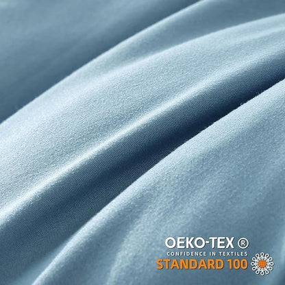 YIRDDEO Queen Comforter Set - Comforter Queen Size Sets with Ball Pom Fringe, Soft Bedding Set for All Seasons - 3 Pieces, 1 Comforter (90"x90") & 2 Pillow Shams (20"x26"), Dusty Blue
