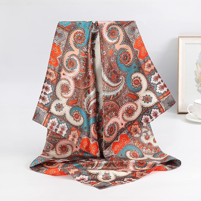 AWAYTR 35” Satin Large Square Head Scarves - 4PCS Silk Like Neck Scarf Hair Sleeping Wraps Satin Silk Scarfs for Women