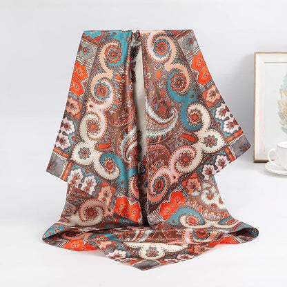 AWAYTR 35” Satin Large Square Head Scarves - 4PCS Silk Like Neck Scarf Hair Sleeping Wraps Satin Silk Scarfs for Women