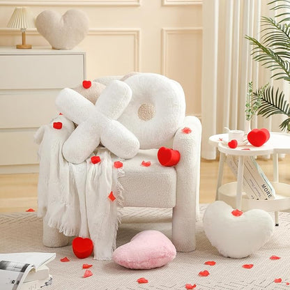 EastTree XO Pillows, Valentines Love XO Shaped Pillow, White Throw Pillows, Love Pillow Gifts, Ultra Soft Teddy Fleece Wedding Pillows, Women Girls Kid Room Decor, Valentine's Day Decor 14x14 Inch