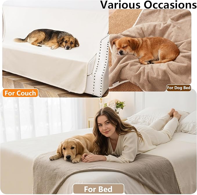 Waterproof Dog Blanket for Small Dogs, Leak Proof Pet Throw Couch Blankets Reversible Sofa Bed Furniture Protector Machine Washable-25 x35,Beige+Khaki