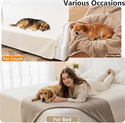 Waterproof Dog Blanket for Small Dogs, Leak Proof Pet Throw Couch Blankets Reversible Sofa Bed Furniture Protector Machine Washable-25 x35,Beige+Khaki