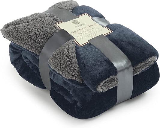 Genteele Sherpa Throw Blanket Super Soft Reversible Ultra Luxurious Plush Blanket, 40 x 50 inches, Navy/Gray