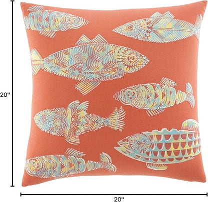 Tommy Bahama Throw Pillow Soft Cotton with Zipper Closure, Tropical Design, Ideal for Bed or Couch, 20" x 20", Multi Orange