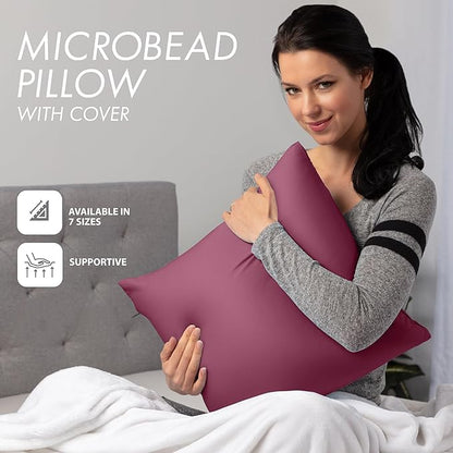 PILLOWY 26x26 Throw Pillow - Burgundy - Merlot: 1Pcs Luxurious Premium Microbead Pillow with 85/15 Nylon/Spandex Fabric. Forever Fluffy, Outstanding Beauty & Support. Silky, Soft & Beyond Comfortable
