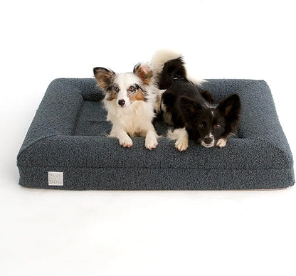 Luxury Boucle Orthopedic Memory Foam Dog Bed with Waterproof Liner and Machine Washable Cover with YKK Zippers (Medium, 37" L x 30" W x 6" Th, Ocean Blue)