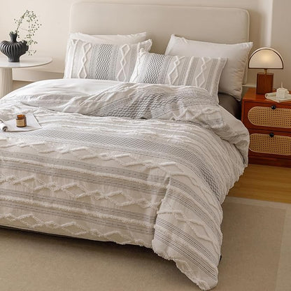 Luxlovery Boho White Comforter Set Full Women Men Farmhouse White Black Jacquard Bedding Set Bohemian Country Blanket Quilts Durable Soft Breathable 3PCS Comforter Set Full Bed