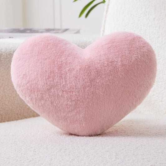 Petrella Heart Pillow Cute Fuzzy Pillows Throw Pillows for Bed Livingroom Home Decor Cushion Decorative Aesthetic Preppy Pillows Pink1,Large 19"x15"