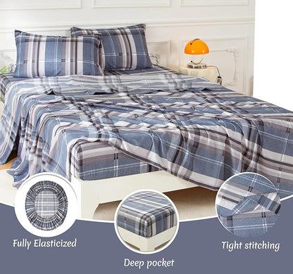 SDY 7PCS Full Gingham Comforter and Sheet Set，Plaid Bedding Set with 1*Comforter,1* Flat Sheet, 1*Fitted Sheet,2*Pillowcases and 2*PillowcaseShams，Navy Blue Microfiber Bedding Sheet Sets