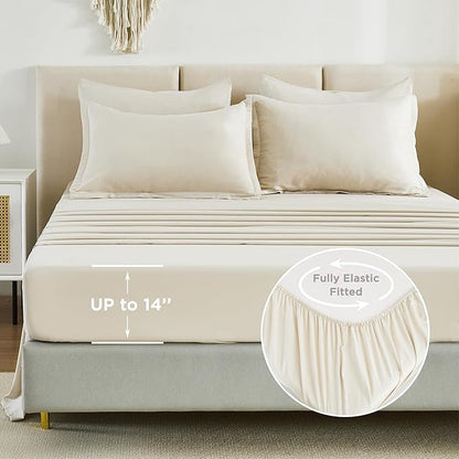 Litanika Bed in a Bag Queen Beige - 7 Pieces Queen Comforter Set Bedding Comforter Sets, Solid Fluffy Bed Set with Comforter, Sheets, Pillowcases & Shams