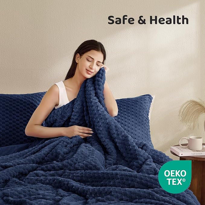 Petrichor Fluffy Queen Comforter Set - Ultra-Soft Navy Flannel Thick Comforter for Queen Bed, Luxury Warm Bedding Set for Winter & Fall, Cozy Fuzzy Bed Set 3 Pieces (1 Comforter & 2 Pillowcases)