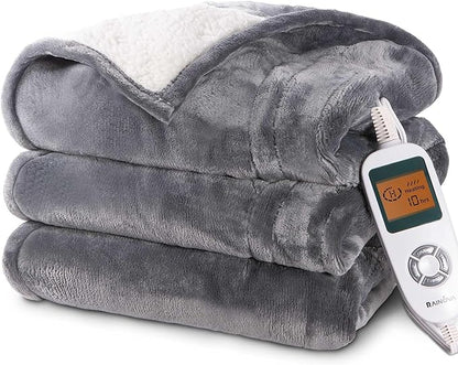RAINOVA Heated Blanket Electric Throw, Electric Blanket-50''x60'', Soft Heating Blanket, 10-Level Heating, 10-Hour Auto-Off, Gifts for Parents and Elders, Gray, ETL & FCC Certified