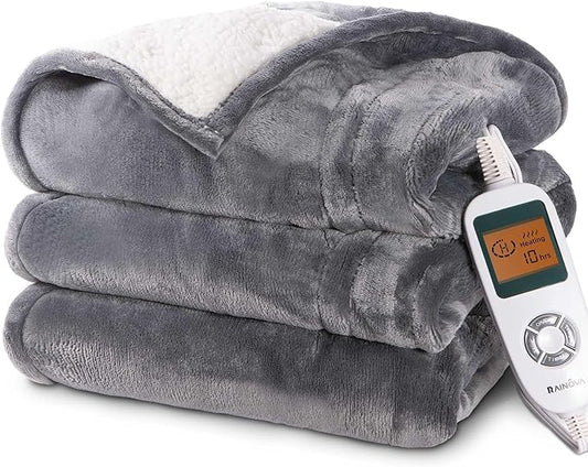 RAINOVA Heated Blanket Electric Throw, Electric Blanket-50''x60'', Soft Heating Blanket, 10-Level Heating, 10-Hour Auto-Off, Gifts for Parents and Elders, Gray, ETL & FCC Certified
