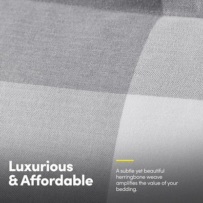 7 Piece Comforter Set Bag Solid Color All Season Soft Down Alternative Blanket & Luxurious Microfiber Bed Sheets, King, Checkered Box