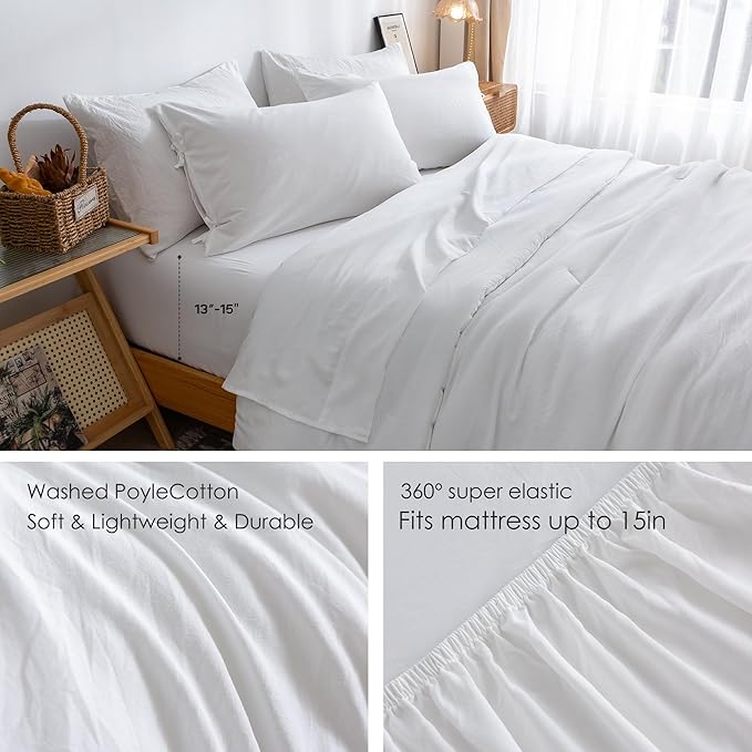 COTTEBED Ultra-Soft Twin Comforter Set with Sheets - 5 Pieces Bed in a Bag Twin Down Comforter & Bedding Sheet Sets, Lightweight Cozy Washed Polycotton for Kids Boy Girls Children All Season, White