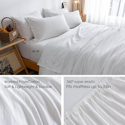 COTTEBED Ultra-Soft Twin Comforter Set with Sheets - 5 Pieces Bed in a Bag Twin Down Comforter & Bedding Sheet Sets, Lightweight Cozy Washed Polycotton for Kids Boy Girls Children All Season, White