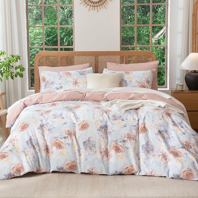 King Comforter Set Floral Soft Cute Floral Bedding Comforter Sets Garden Style Flower Print Botanical Flowers Comforter Set King for All Seasons 1 Comforter and 1 Pillowcases