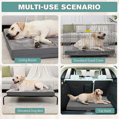 Waterproof XL Dog Beds Large Sized Dog, Outdoor Orthopedic Washable Crate Pad 42 inch, Extra Large Foam Pet Bed with Durable Removable Cover Reversible, XLarge Anti-Slip Kennel Pads, 41"x27", Gray