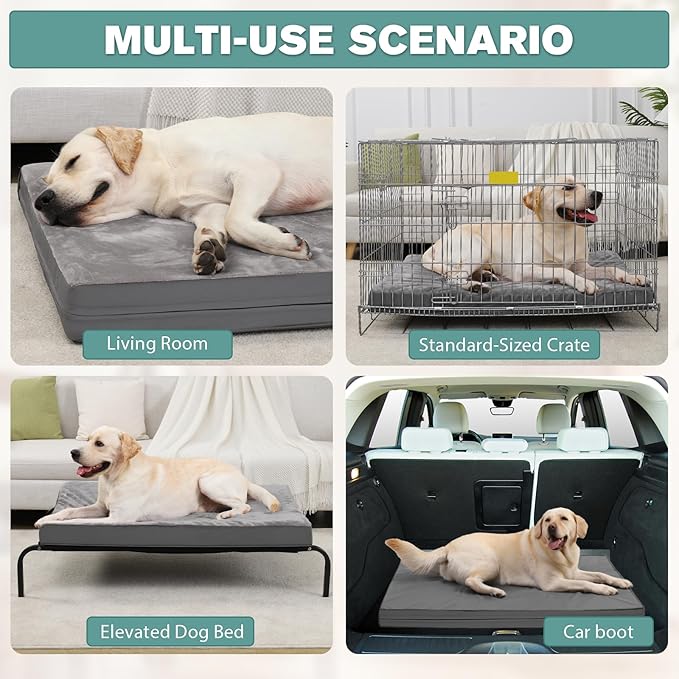 Vonabem Waterproof Dog Bed Large Medium Sized Dogs - Outdoor Orthopedic Crate Pad, Washable Pet Beds Removable Cover, Egg Crate Foam Support, Durable Anti-Slip Kennel Pads 35"x22", Gray